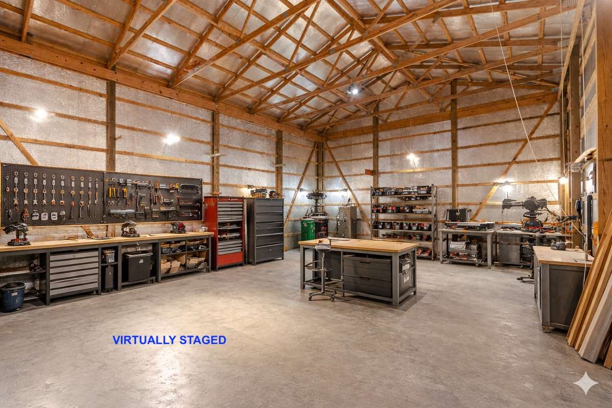 VIRTUALLY STAGED to show Contractor / Workshop possibilities.