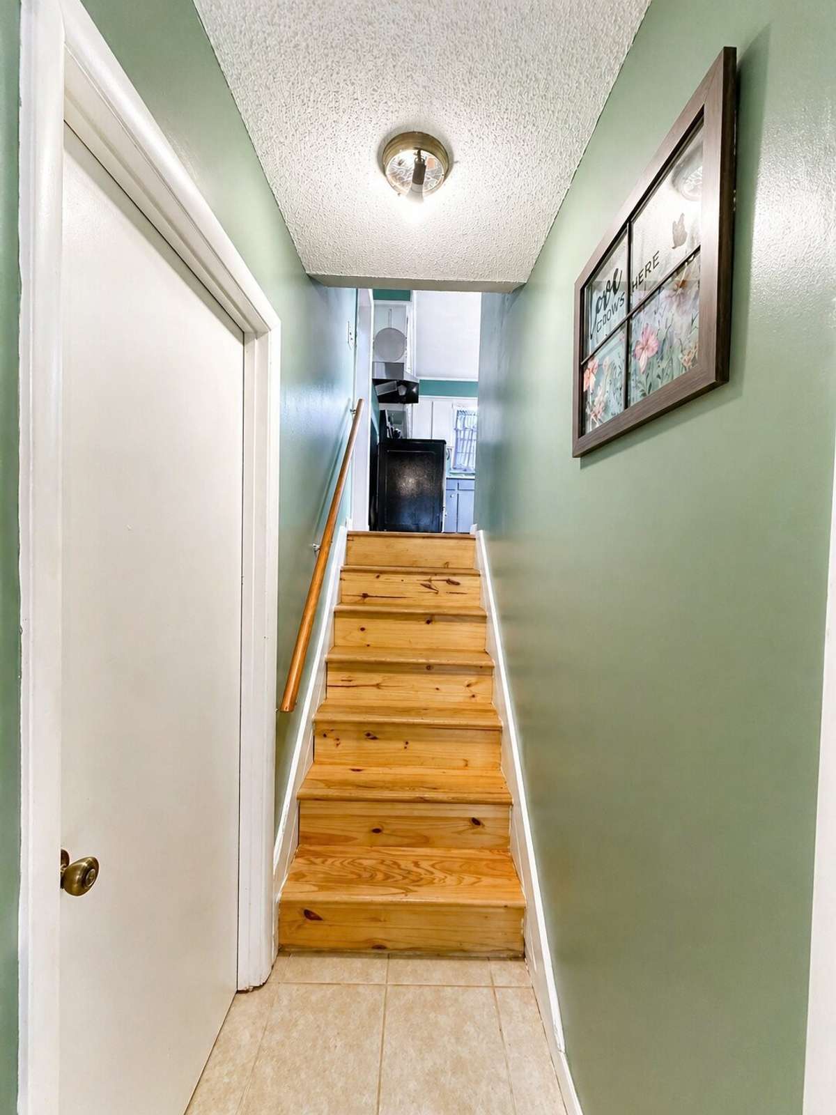 View from basement.  Garage is to the right coming downstairs.