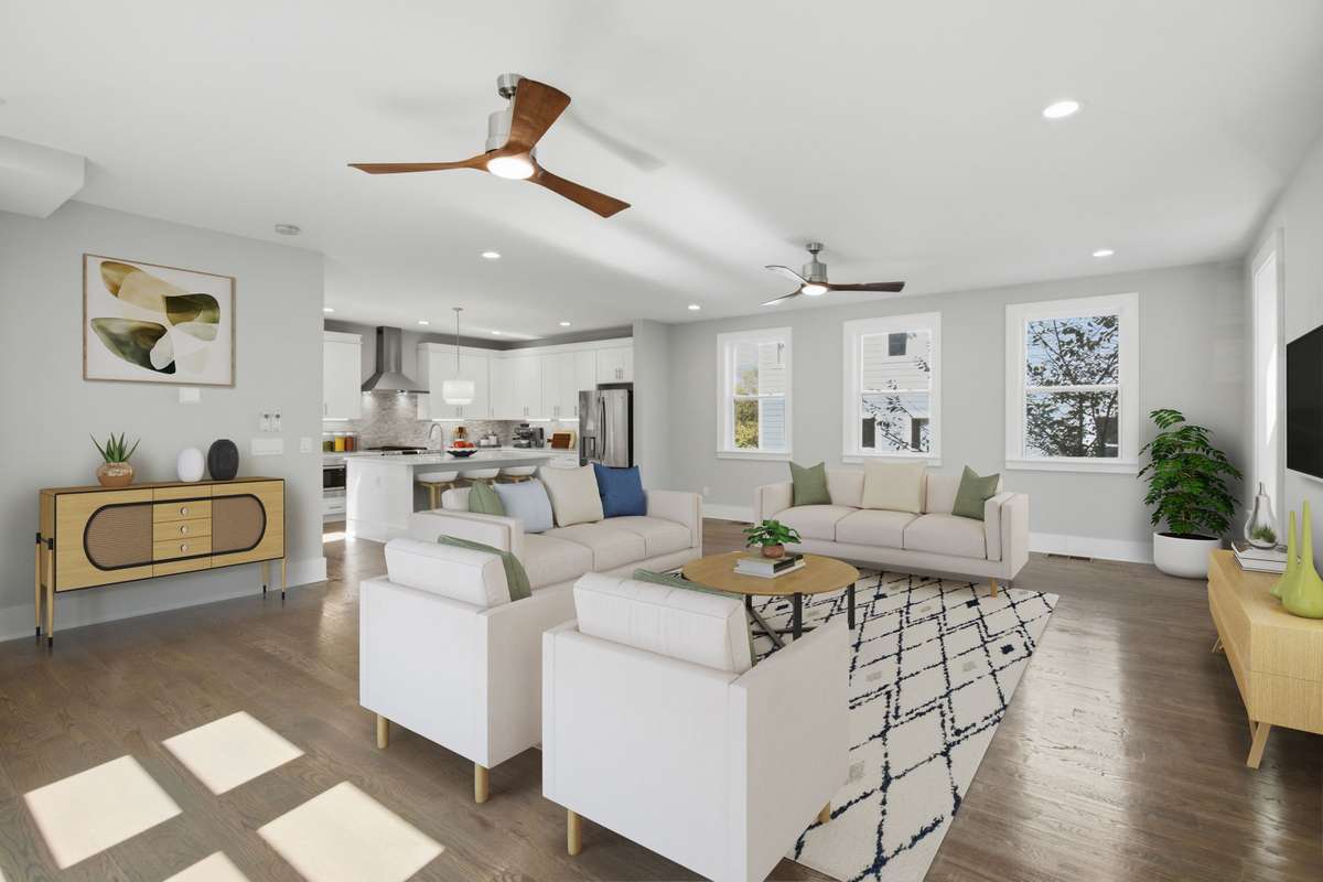 Living room. Photo enhanced with virtual staging. No furniture or décor is physically present.