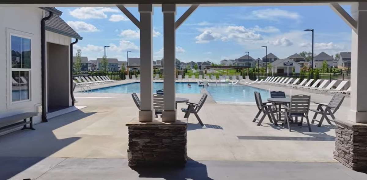 View from the covered area-to the left are outdoor showers!