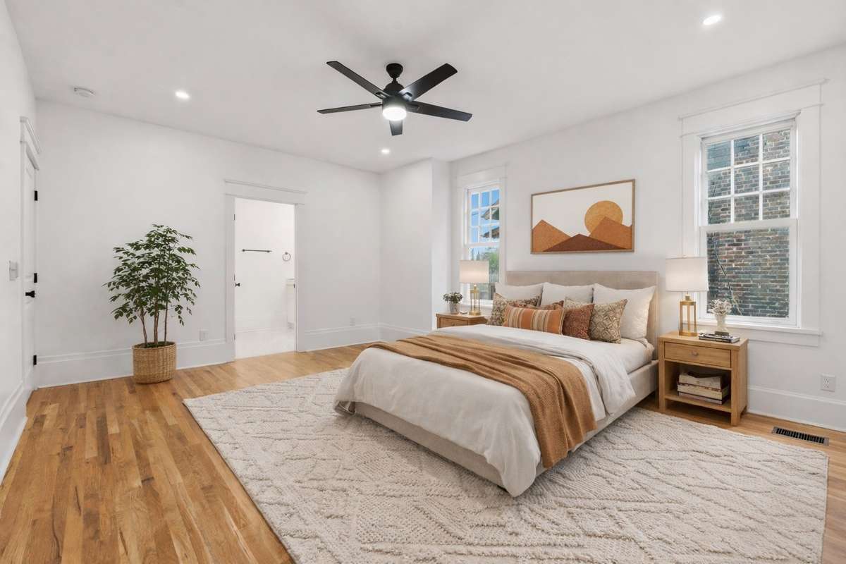 Virtually staged primary bedroom