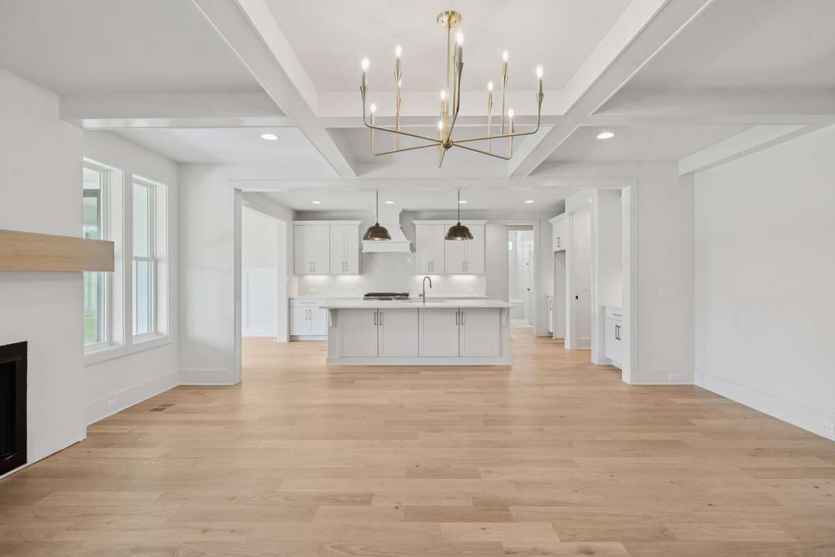 9' Coffered Ceilings in the Great Room, framing the gas fireplace- attention to detail shines