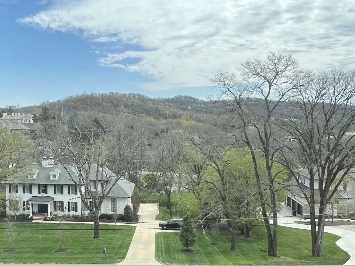 Hillside view from inside the elevator