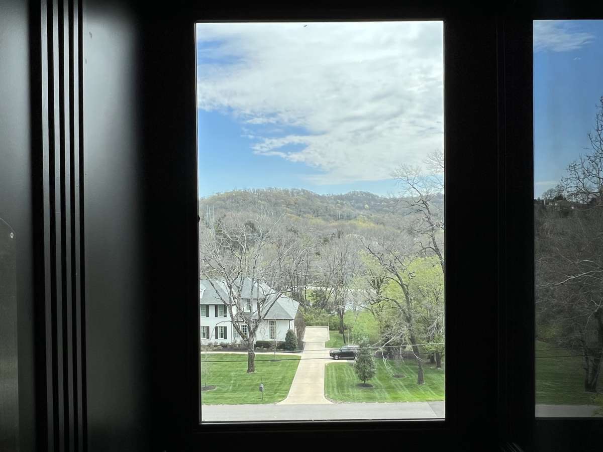 Hillside view from inside the elevator