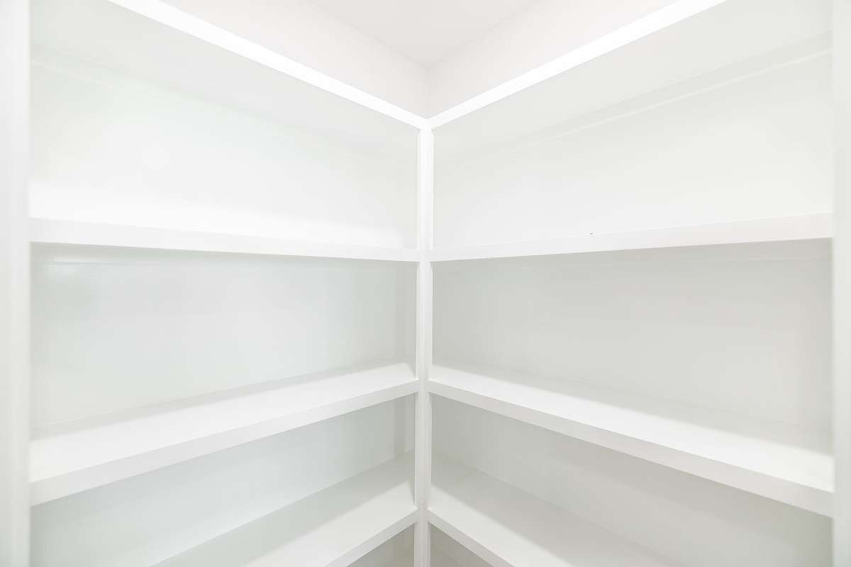 walk in pantry provides lots of storage and all wood shelving~