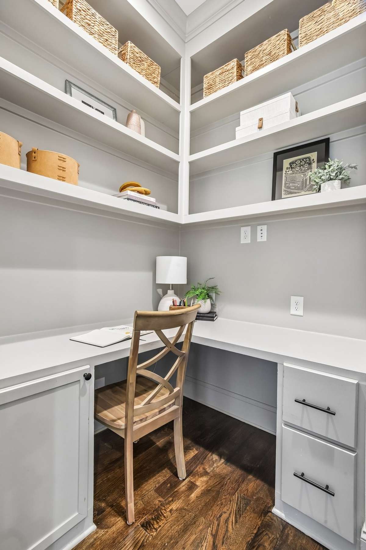Built-in workspace with shelving and storage