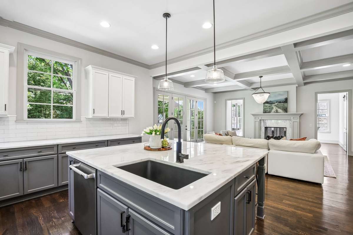 Large island with seating and natural light