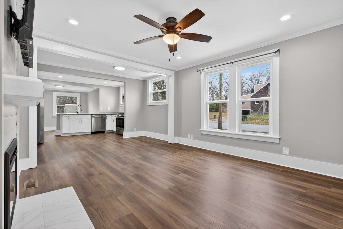 Living room with an electric fireplace