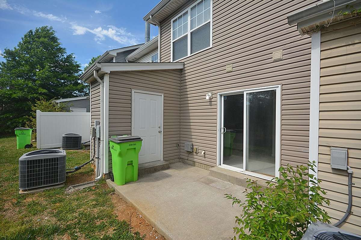 Outside patios with storage suilding