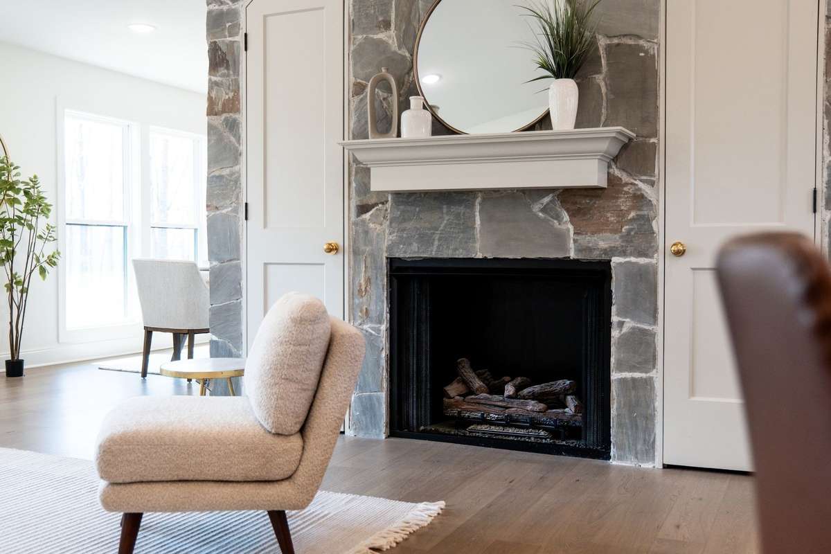 Gas Fireplace + Stone Accent Wall