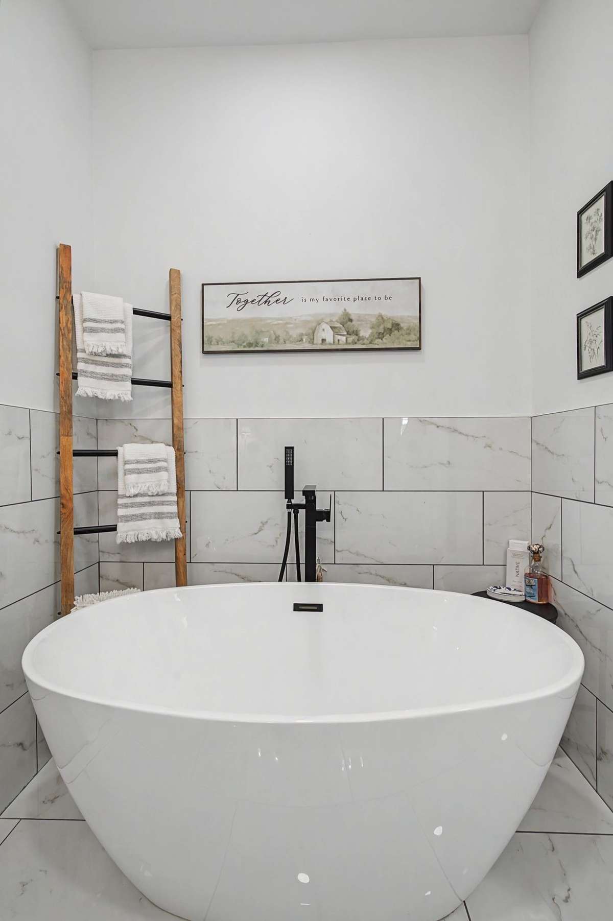 Separate soaking tub.