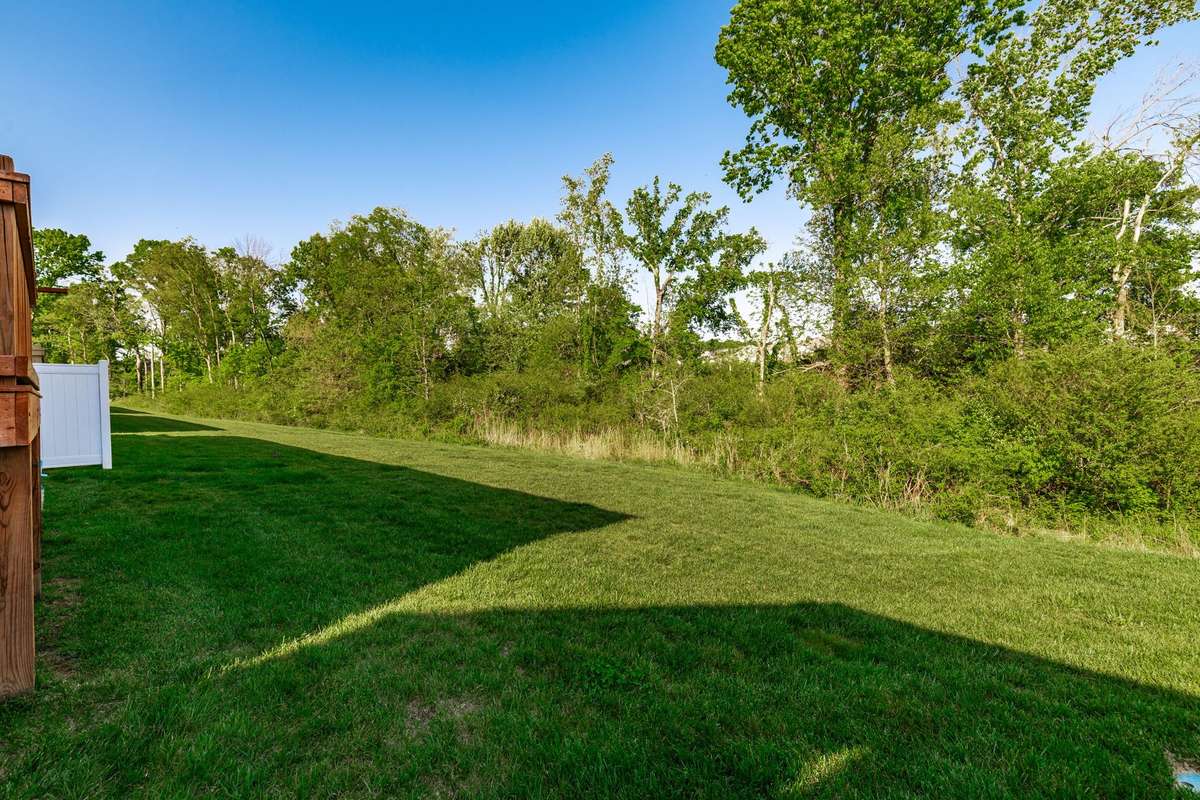 Large backyard that has a nice tree lining for extra privacy