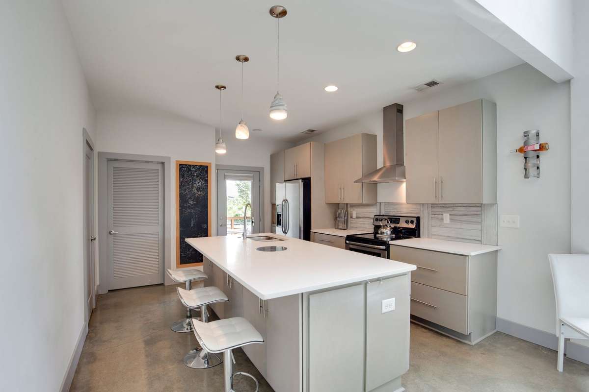 Kitchen with large island.