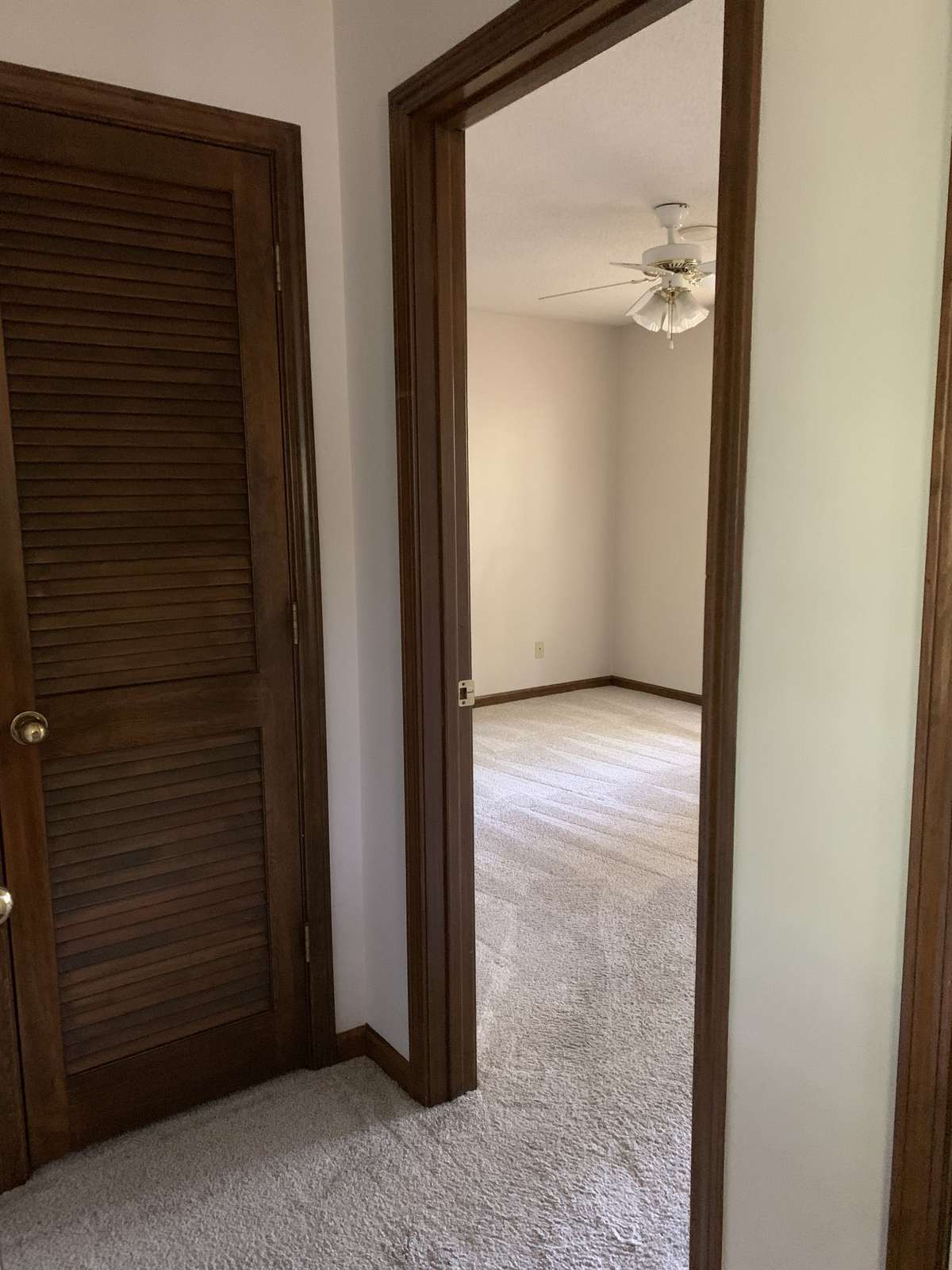 Hallway to Master Suite with Linen Closet. Laundry Room to the left.