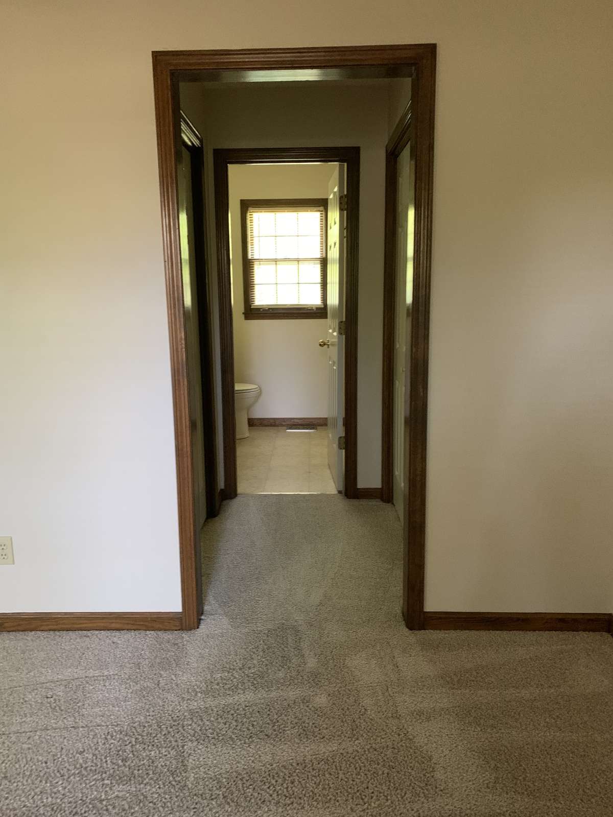 Hallway to Master Bathroom with two closets on the sides.