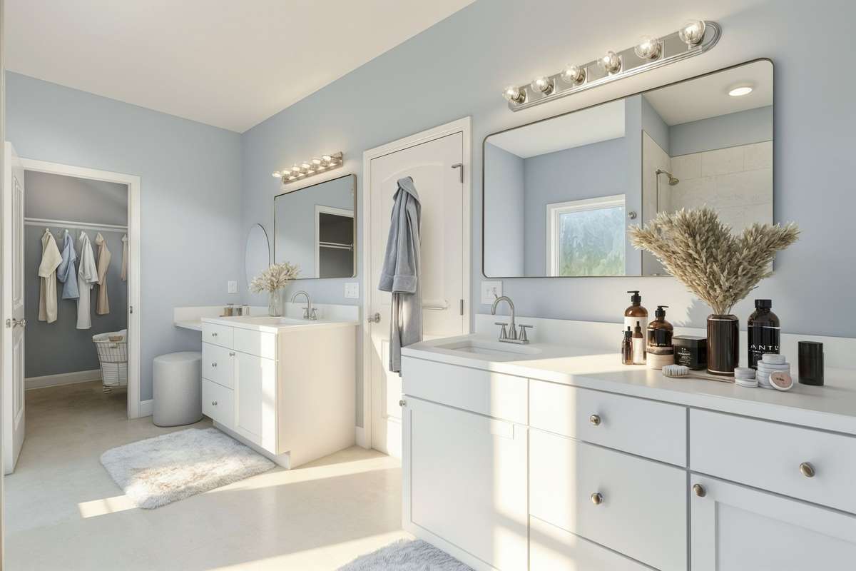 Master Bath Virtually Staged  has Double Vanities, Even a  Make Up Vanity and Huge Walk in Closet