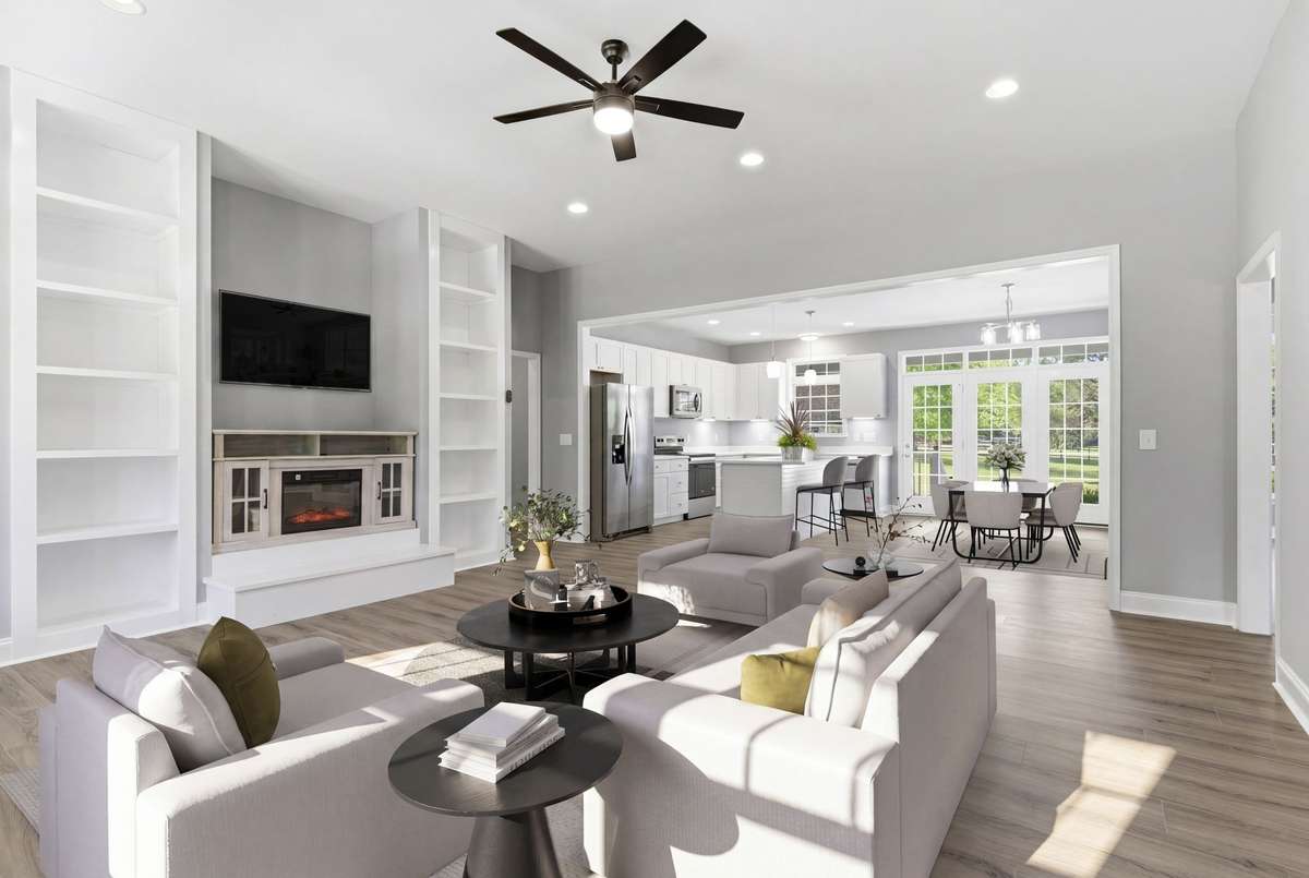 Great Room, Kitchen & Dining Room Virtually Staged