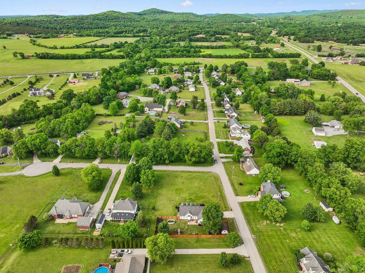 Elevated neighborhood view with beautiful green surroundings.