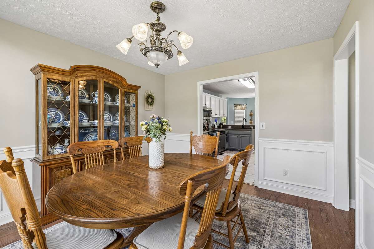 Dining room view with easy access to the kitchen.