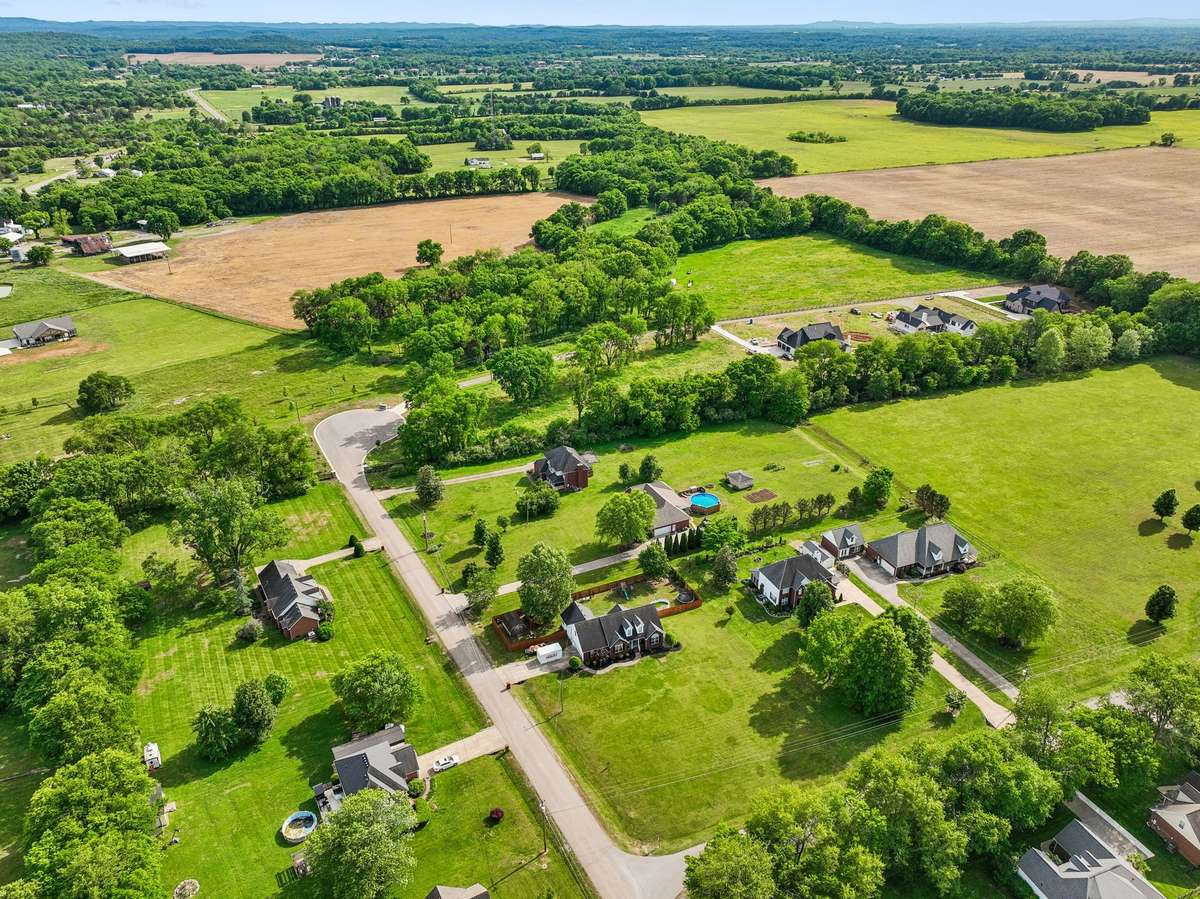 Aerial view with rolling hills and countryside surrounding the neighborhood.
