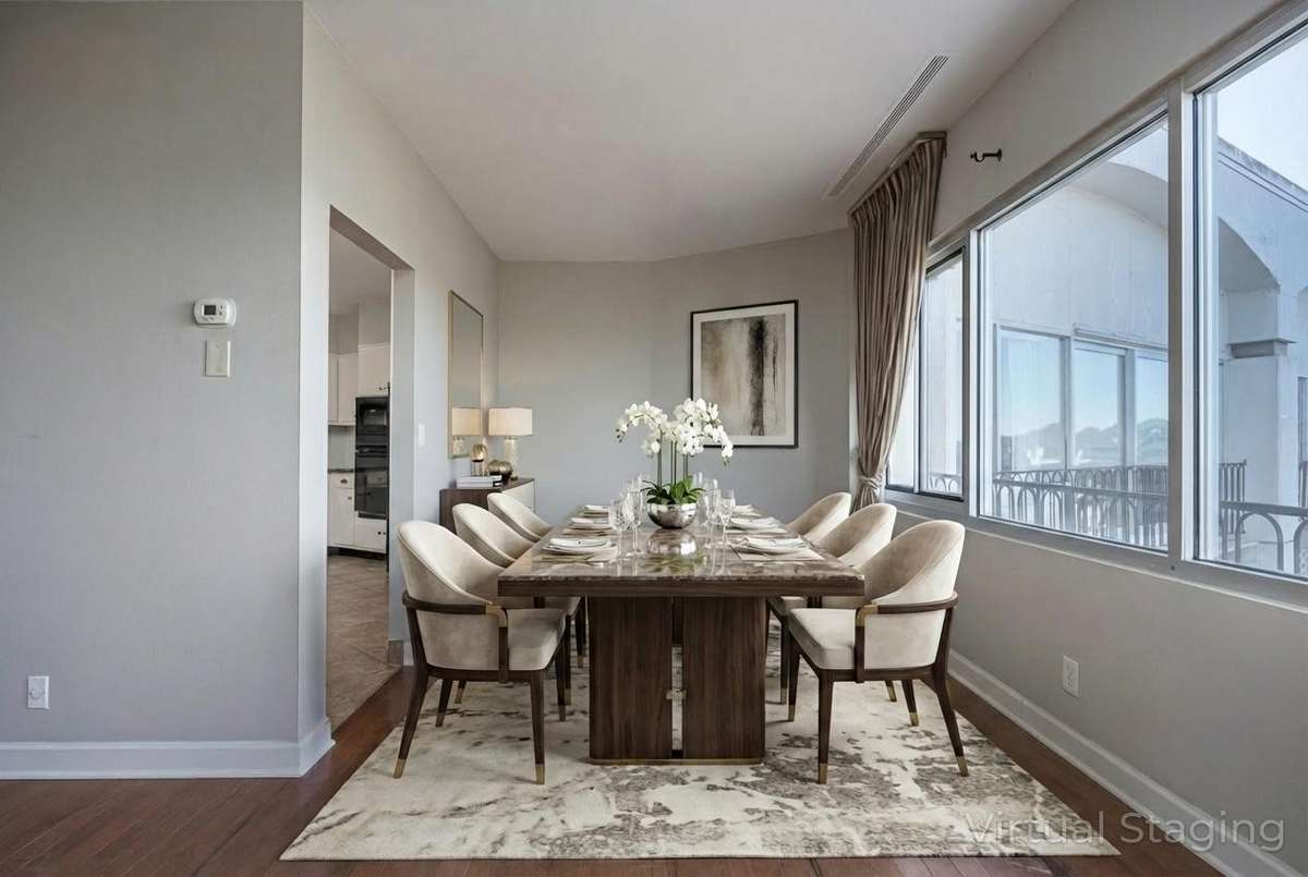 Lots of space for dining area (virtually staged)
