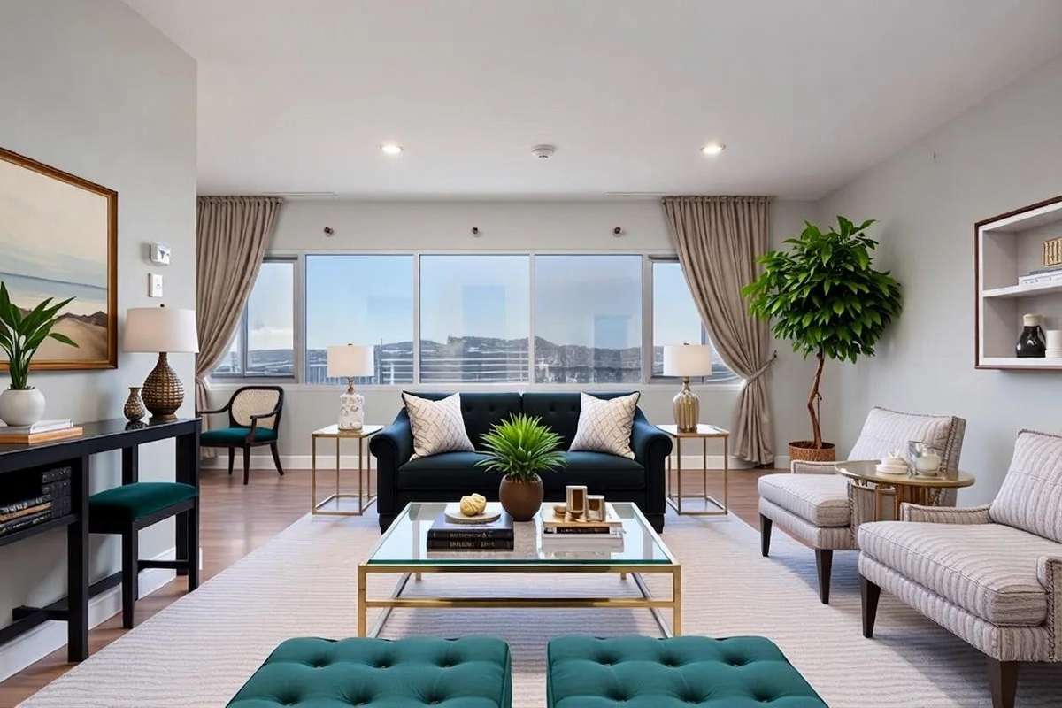 Unit 1203 of Windsor Tower has sweeping views from the penthouse level (virtually staged)