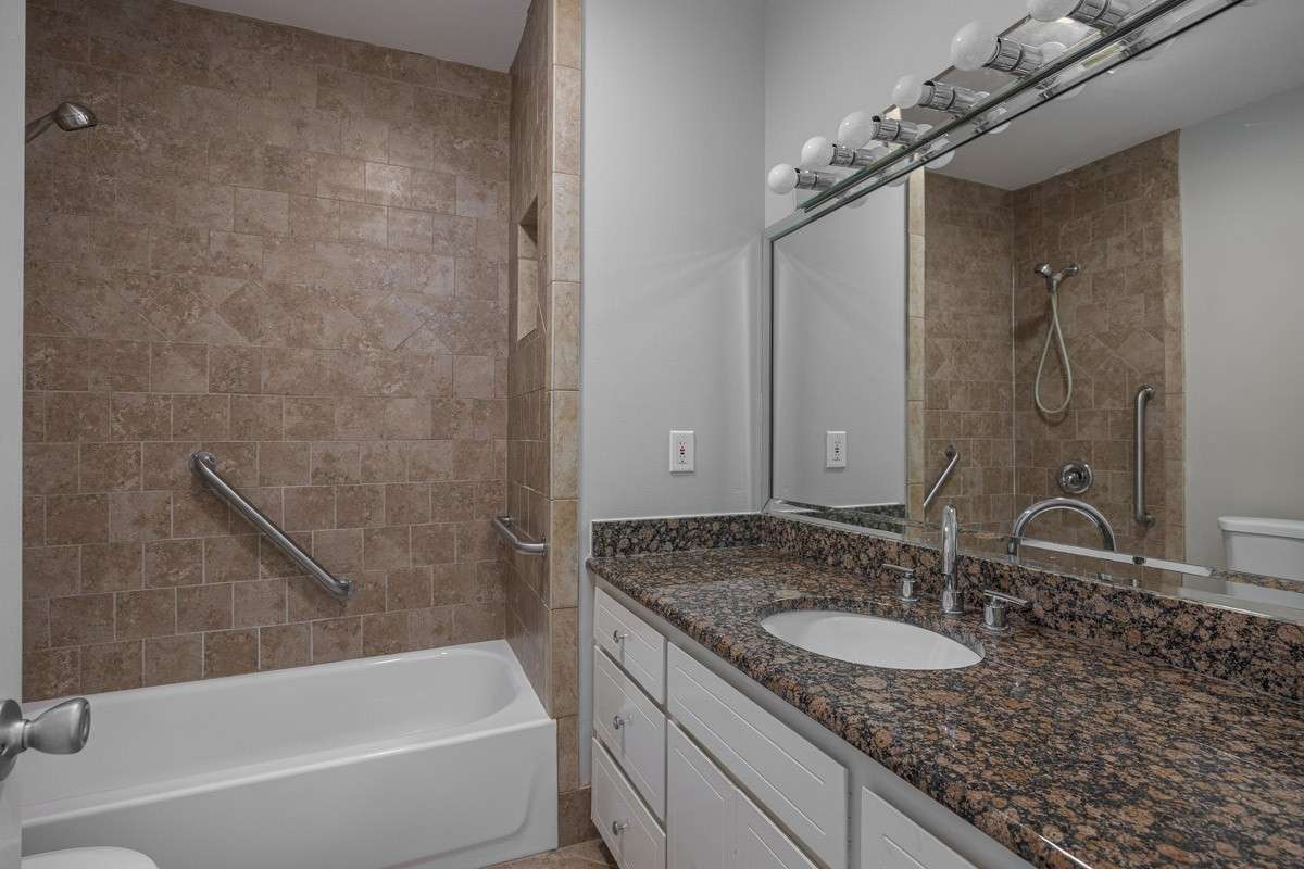 Just through the doorway is the main bathroom
