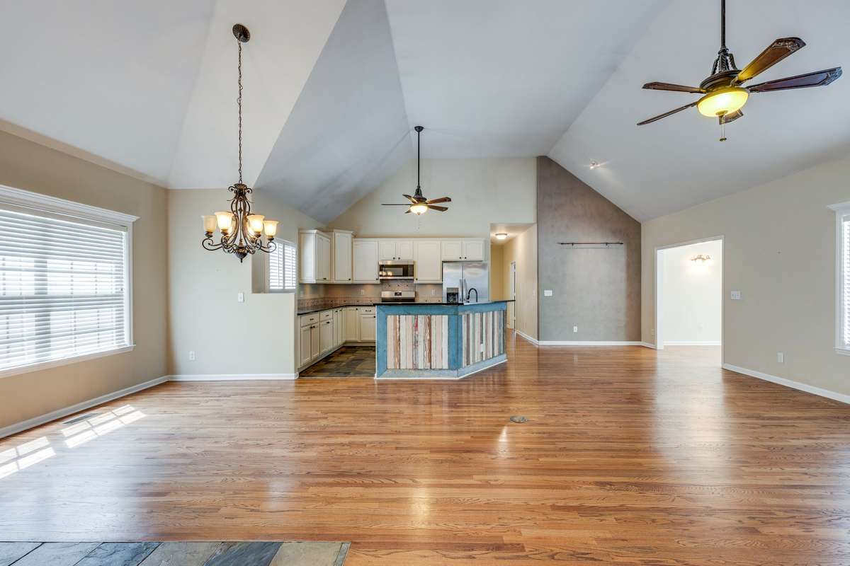 Kitchen looking into Family Room and Dining Area