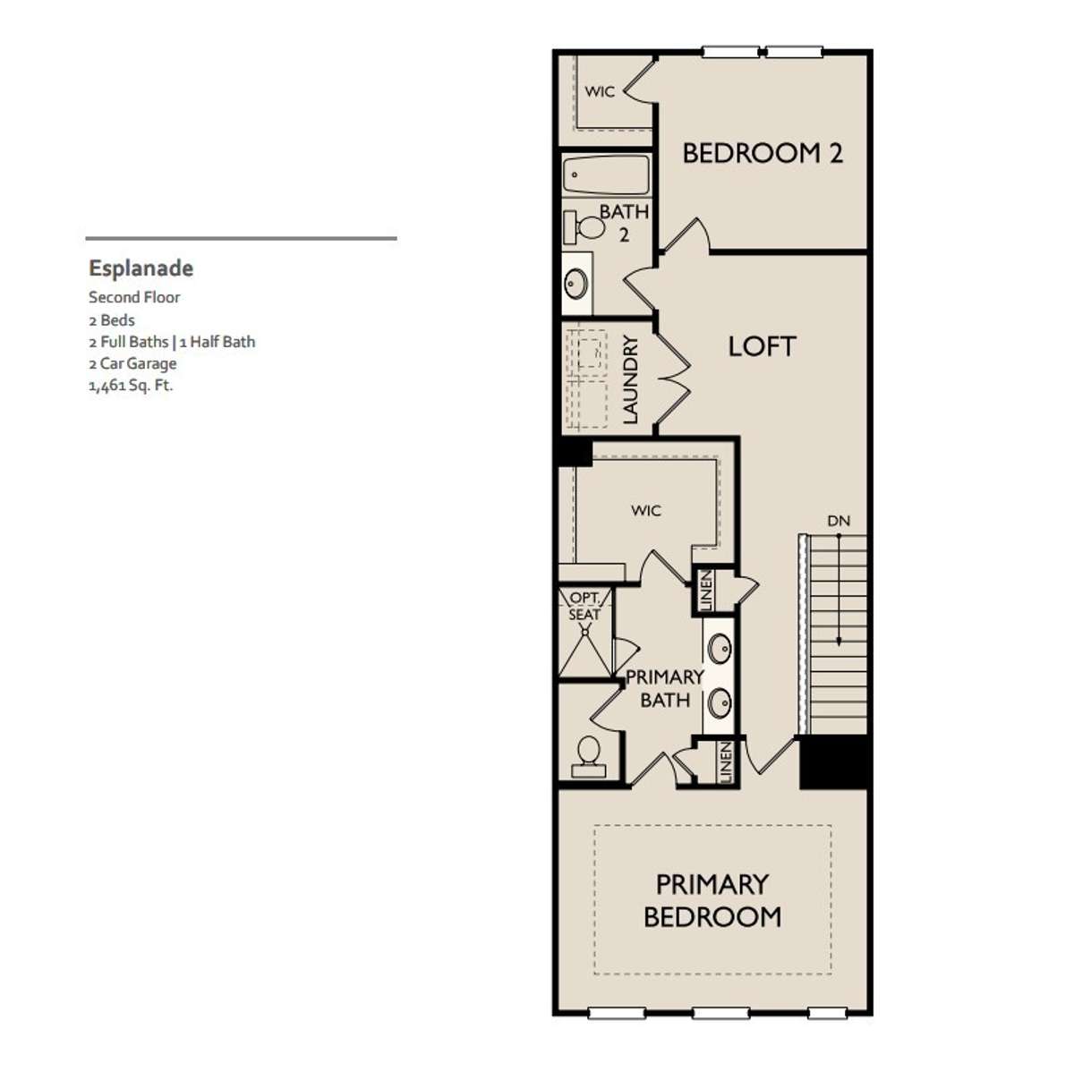 2ndFloor Layout

*Please note that a larger covered front balcony off of the primary bedroom is included with this home*