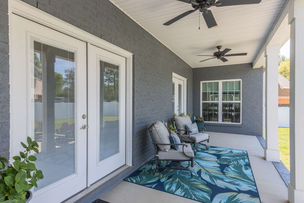 Covered patio with dual fans