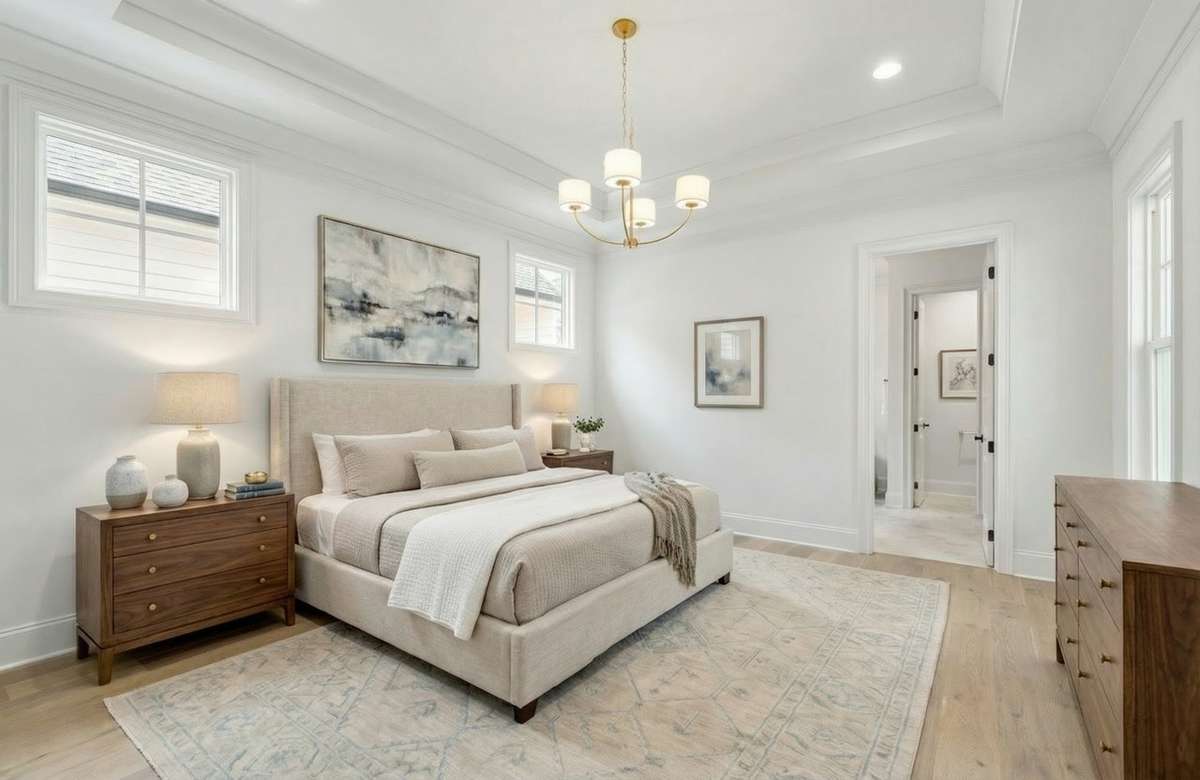 Furnishings are virtually rendered to show space.