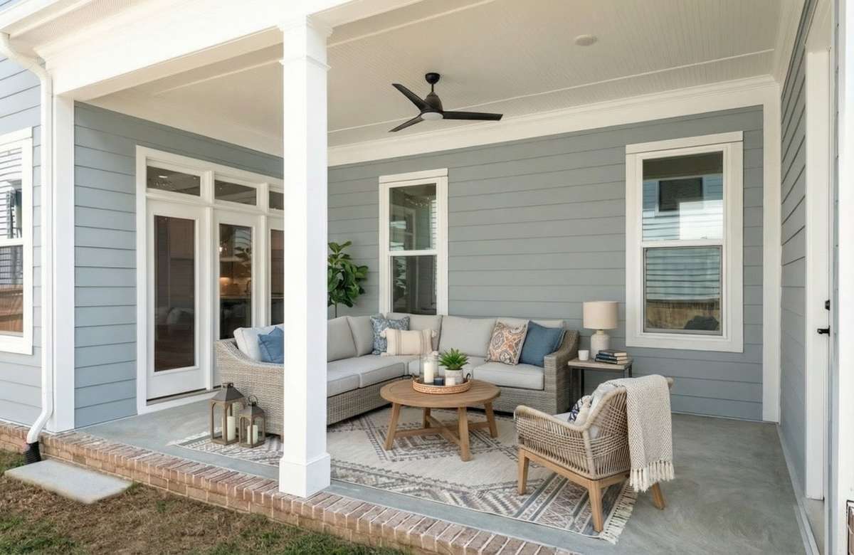Furnishings are virtually rendered to show space.