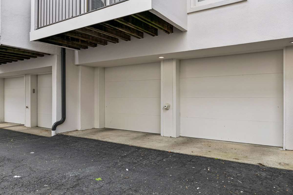 Two car garage at basement level.