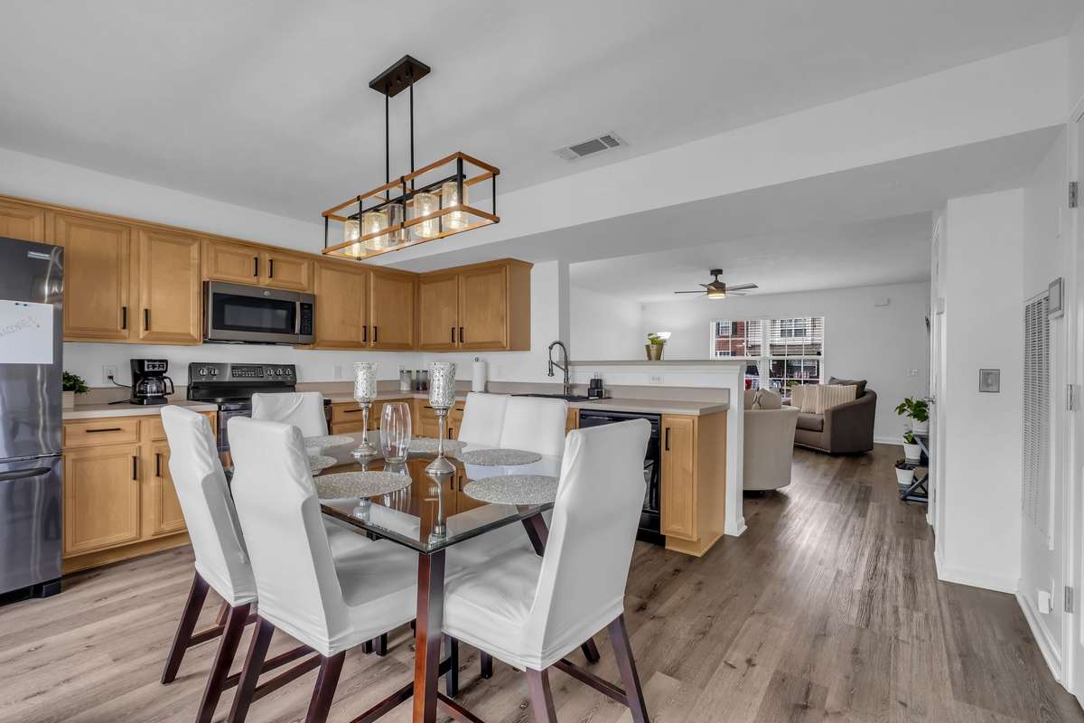 Eat-in kitchen has enough space for a dining table for six!