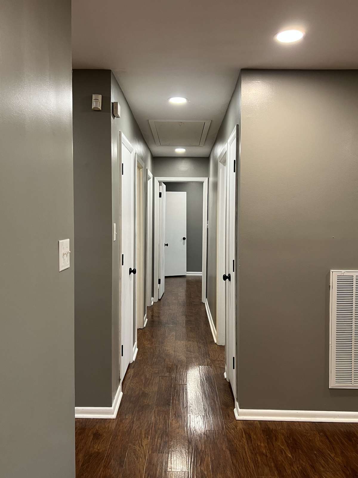 The hallway: Includes all the rooms and two closets for cleaning supplies, coats, or the junk you don't want people to see.