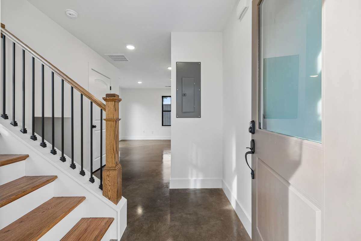 Inside you'll find stylish, polished cement floors.