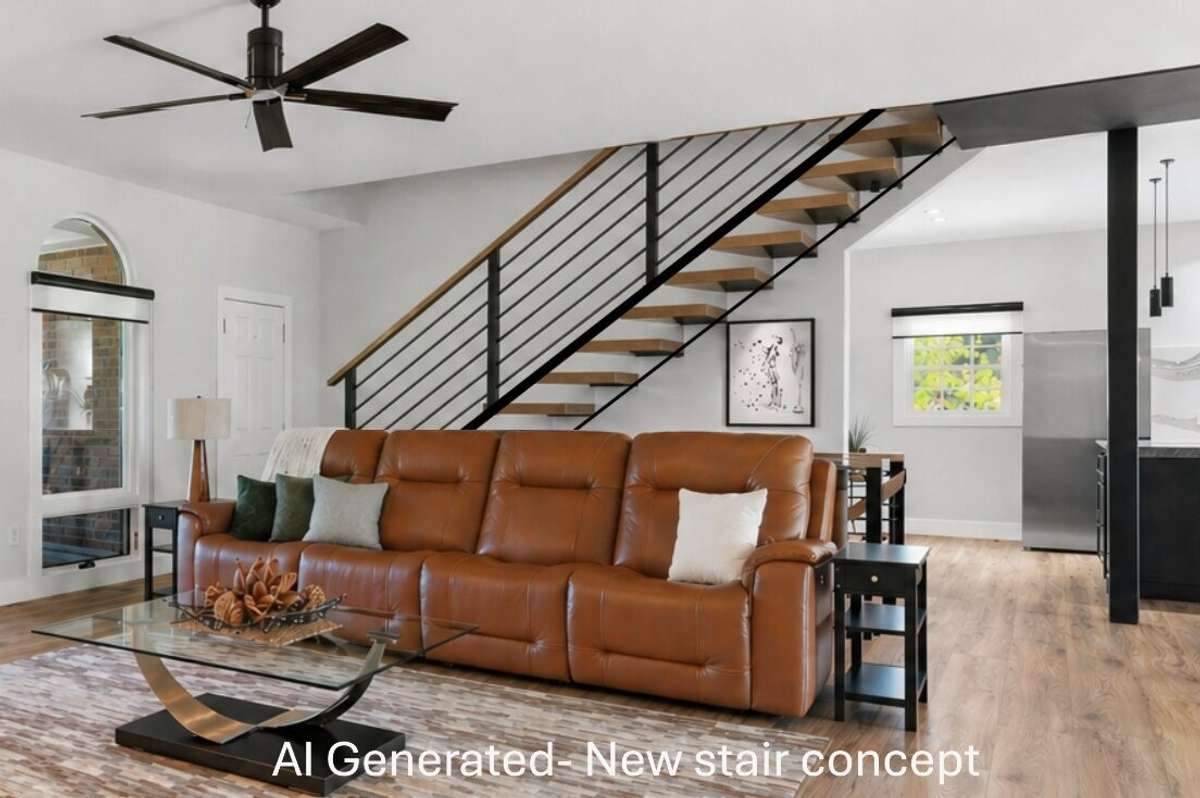 This is an AI Generated concept of a modern stair installation to upstairs would be.