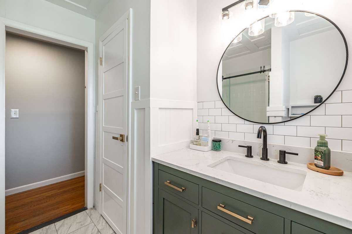 Recently updated bath with a large linen closet~