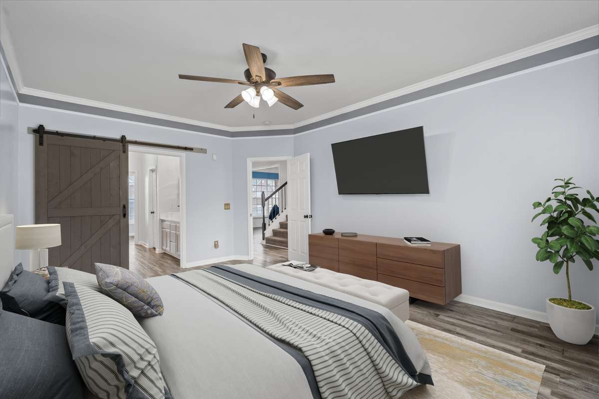 Virtually staged primary bedroom