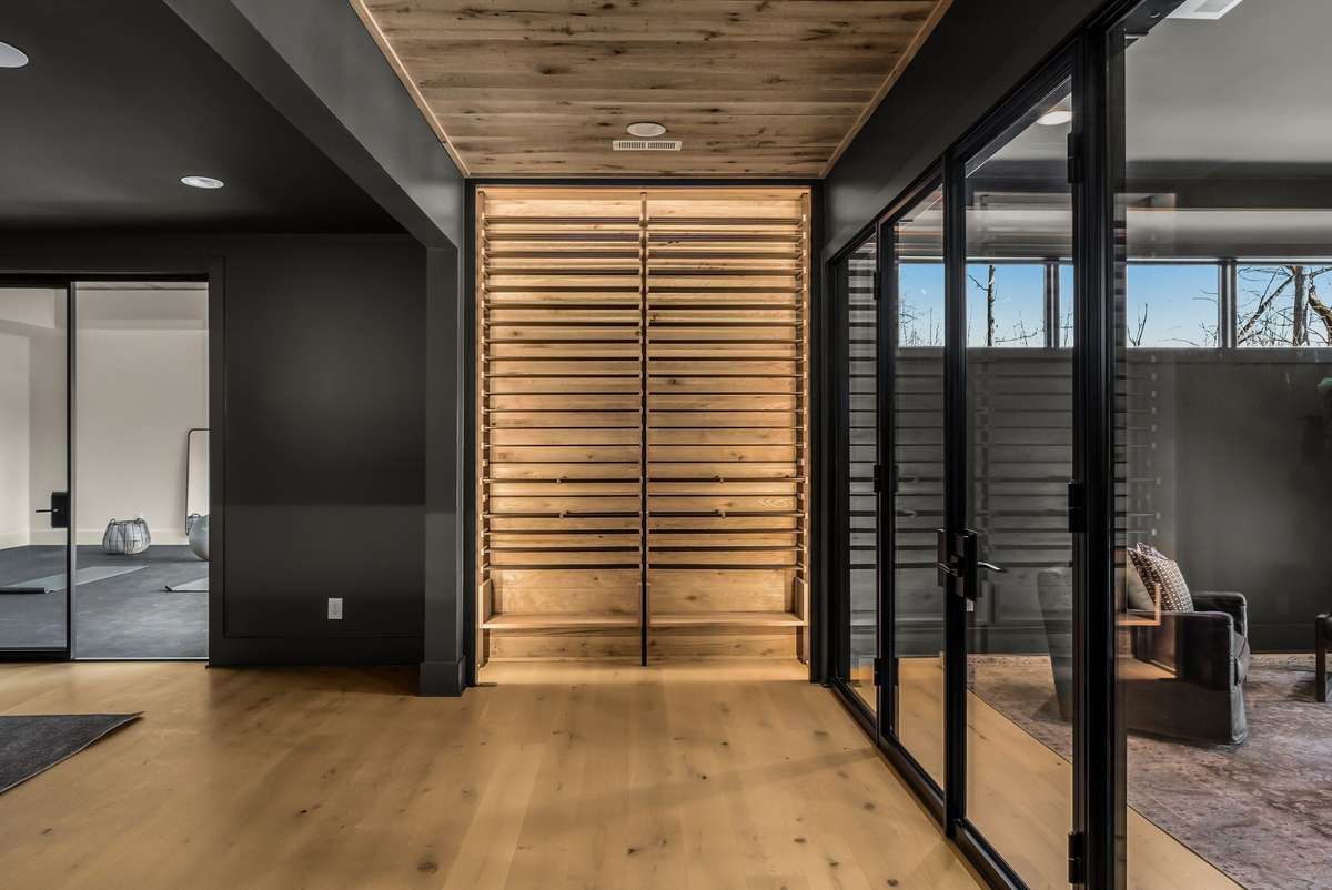 A statement wine wall that blends functional storage with gallery worthy design.