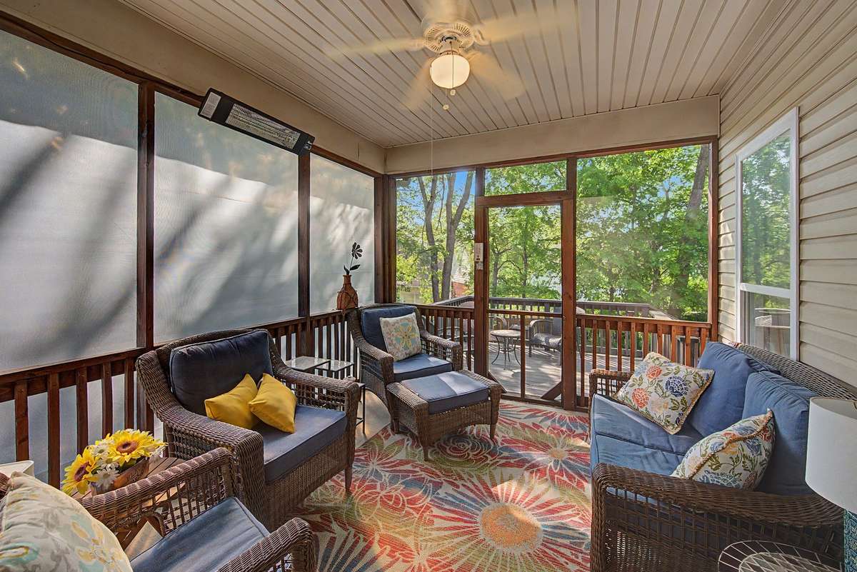 The enclosed deck is heated and cooled for year-round enjoyment.