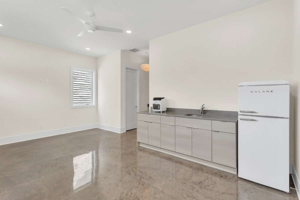 This suite includes a retro fridge and air fryer/dehydrator, and sink.  
***Wired for oven an dishwasher if you would like to add one day.
