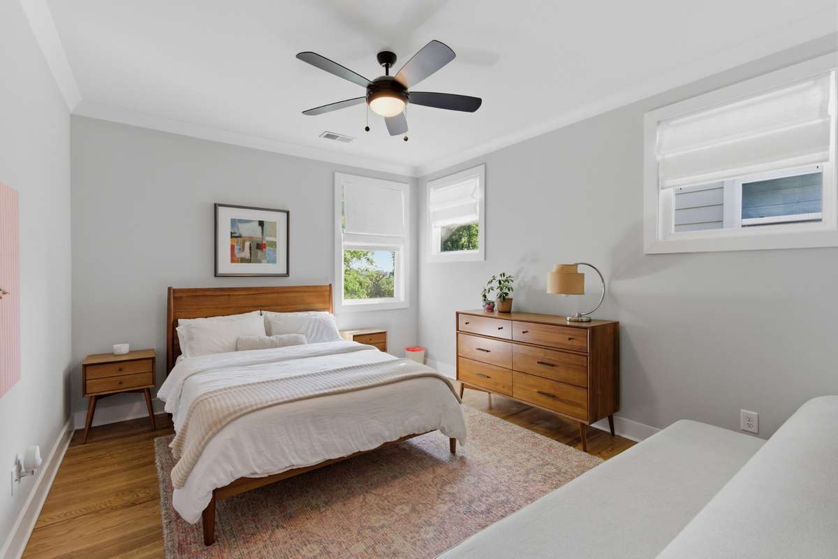 Custom window treatments let you adjust the lighting in each room.