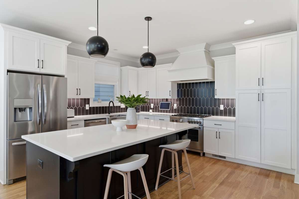 A built-in pantry provides ample storage space.