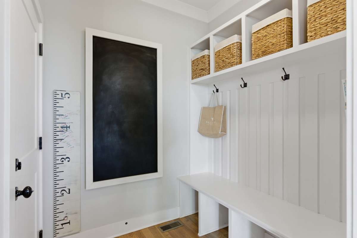 A built-in drop-off zone near the garage instantly cuts down on clutter.