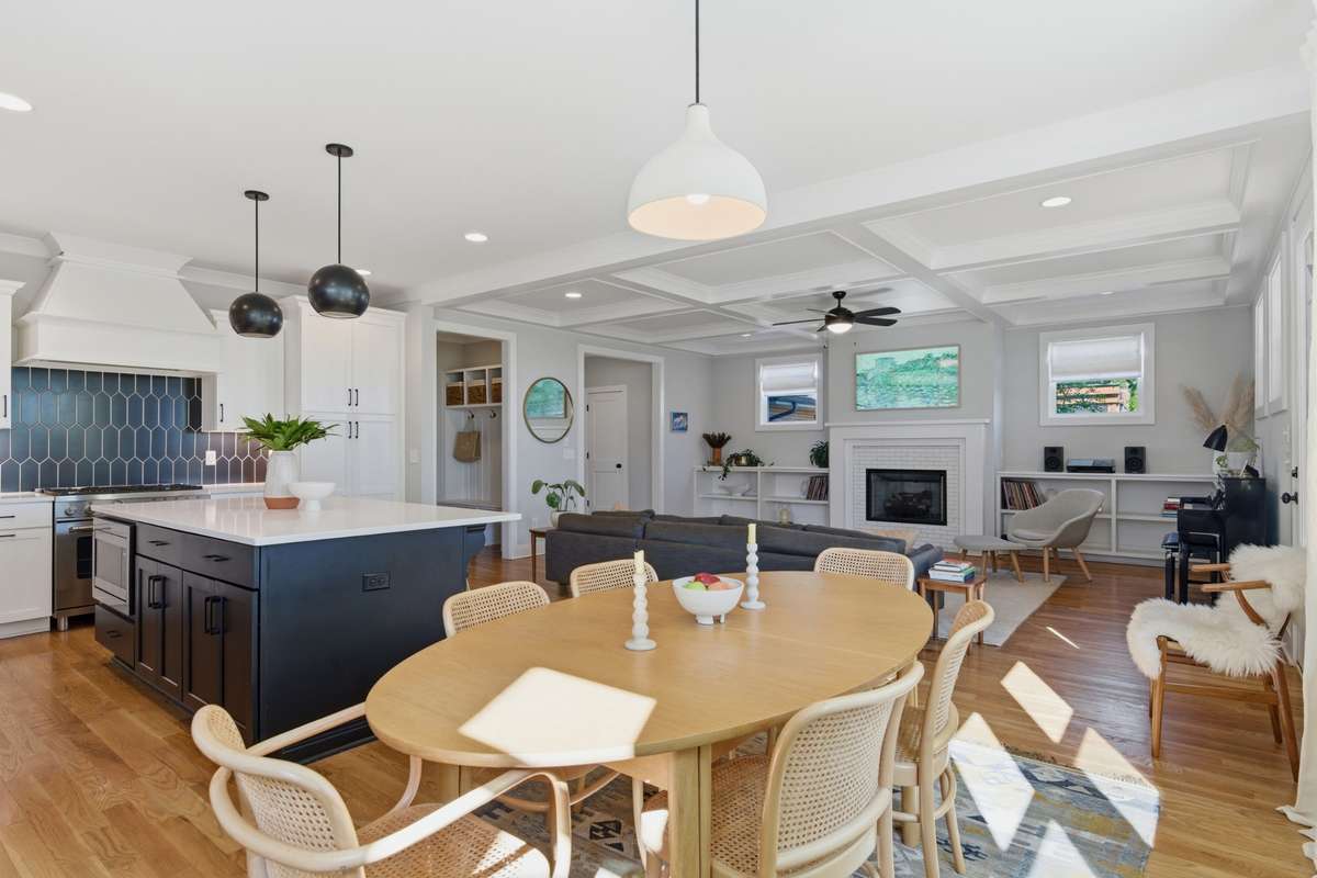 The open layout is ideal for entertaining, allowing guests to flow between the living and dining areas.