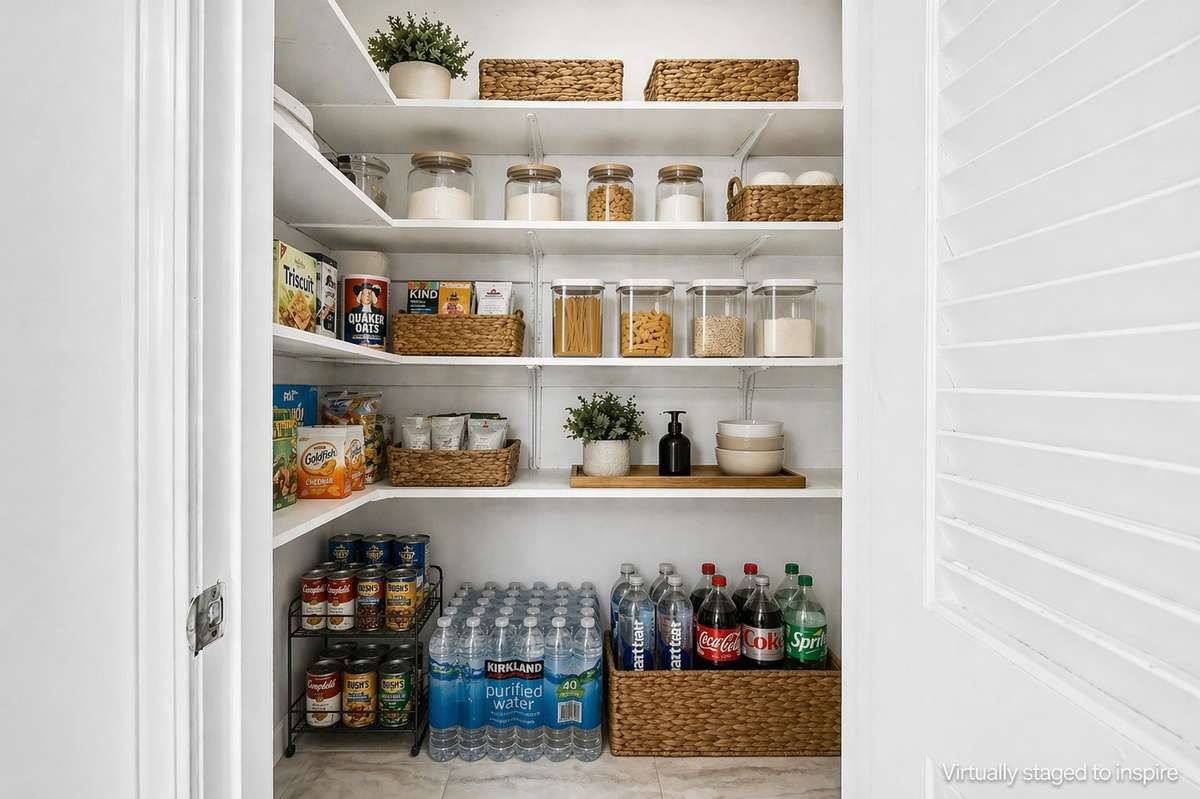 Pantry with wood shelves