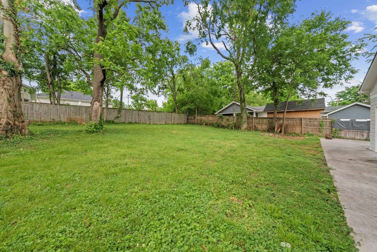 Backyard view showing tree coverage and outdoor area