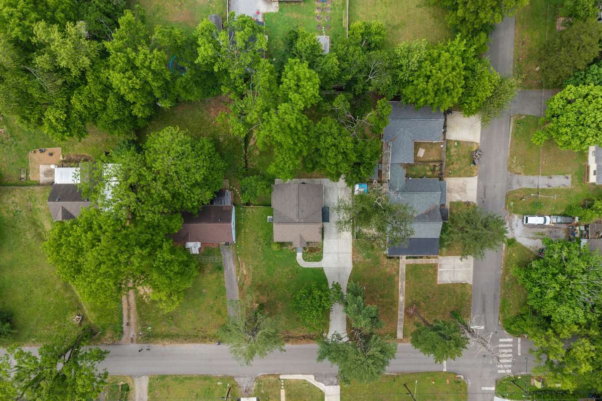 Aerial view showing the spacious lot