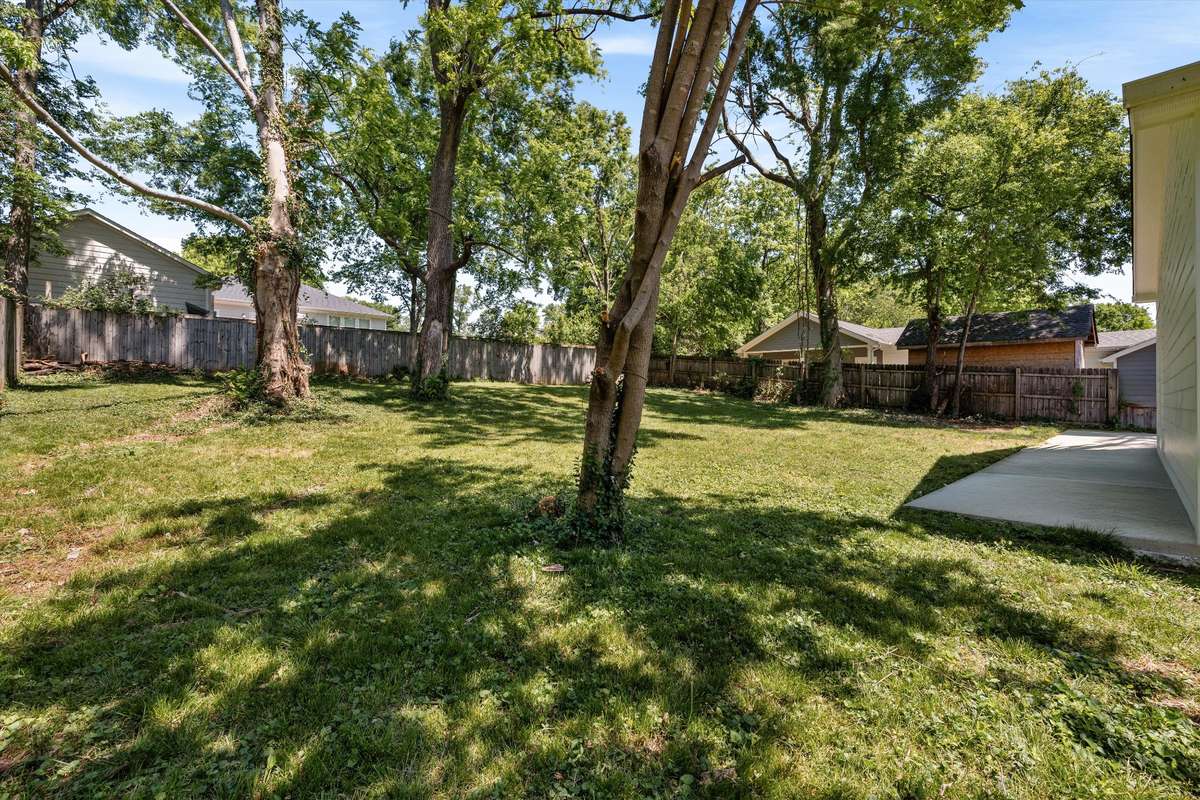 Backyard view showing tree coverage and outdoor area